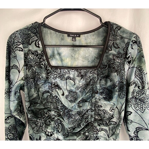 Vintage Y2k Top Womens Medium Blue Black Rusched Velvet Whimsigoth Fairy - Picture 2 of 13